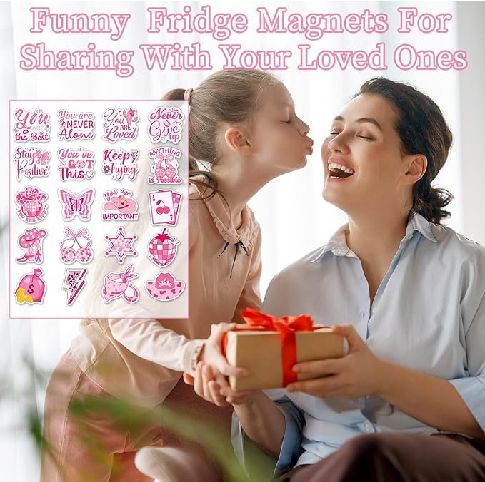 Wxiben Pink Inspirational Refrigerator Magnet - 20 Pcs Motivational Locker Magnets for Girls Mental Health Encouragement Fridge Magnetic Stickers for Home Office Kitchen Whiteboard Decor