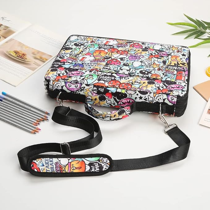 Portable Colored 384 Slots Pencil case Organizer with Printing Pattern for Watercolor Pens or Markers, Pencil Case Organizer for Artist