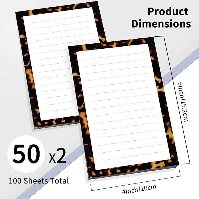 2 Pack Lined Sticky Notes 4x6 in, Cute Self-Stick Notepads with Lines, Large Memo Pads Strong Adhesive for Office, Home Black Luxury Pattern