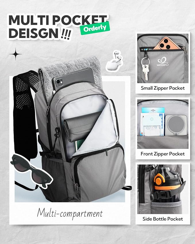 WATERFLY Packable Hiking Backpack, 20L Small Lightweight Foldable Daypack | Phone Pocket, Only 3 Steps Foldable, Breathable Shoulder Strap, Comfortable Folding Bag Pack for Women Men Travel Outdoor