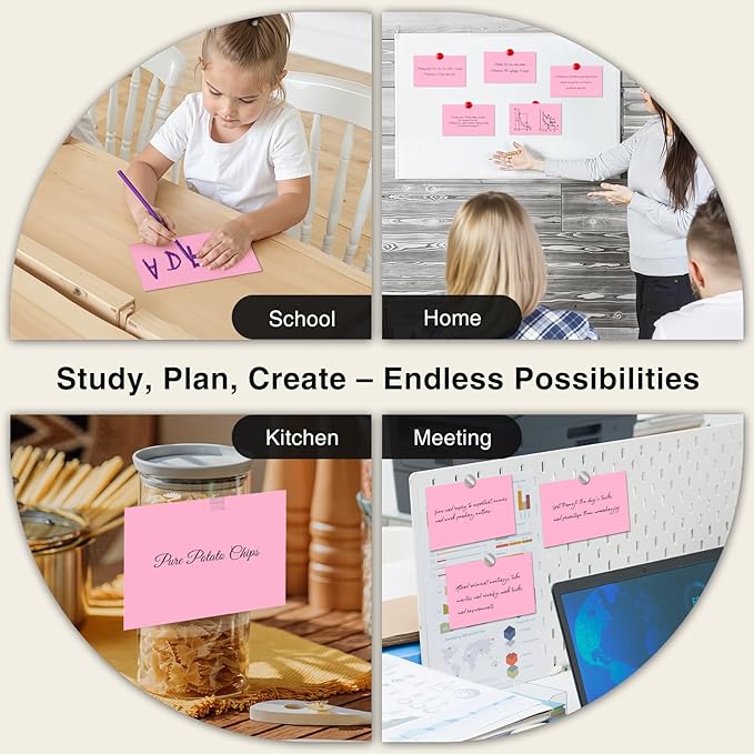 300 Count Blank Index Cards 3x5 Inch Pink Flash Cards Colored Cardstock, Unruled Note Cards Study Card Portable Learning Flashcards Ideal for Note Taking, Art Sketching, Office & School Supplies