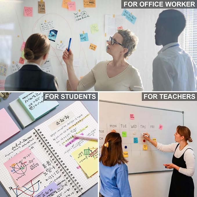 Sticky Notes 3x3, 8 Pack Sticky Pads 100 Sheet/Pad, Bulk Sticky Note Pads, Multicolor Self-Sticky Notes Pad - Teacher Classroom Must Haves, Back to School and Office Supplies Blank Desk Note Pads.