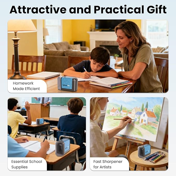 POWERME Electric Pencil Sharpener for Kids, Rechargeable Pencil Sharpeners for Colored Pencils, Suitable for No.2(6-8mm), Home&School