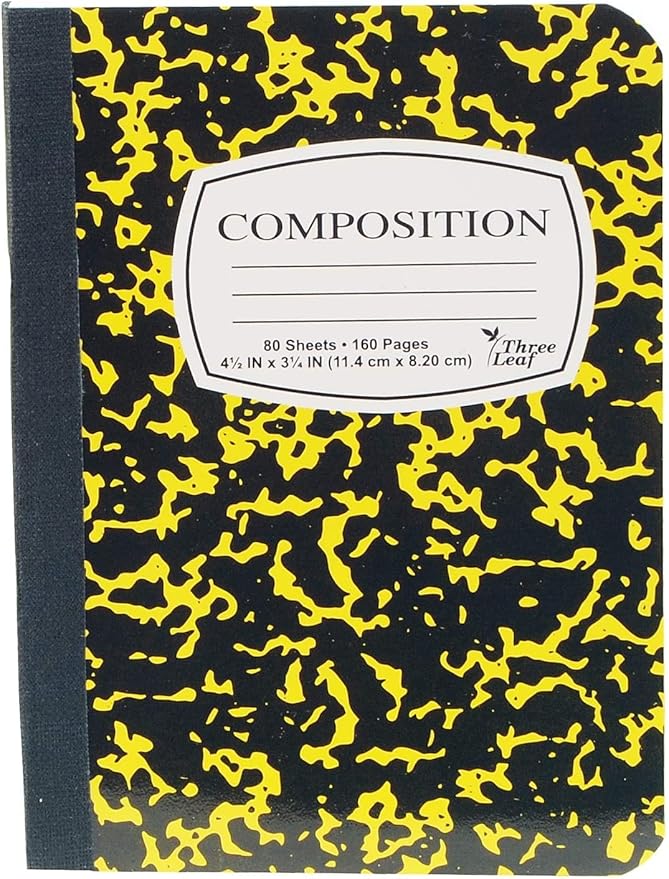 4-Pack Mini Marble Composition Notebooks, 4-1/2" x 3-1/4", College Ruled, 80 Sheet (160 Pages) - Colors: Red, Green, Yellow, Blue, Black. (4-Pack, Random Colors)