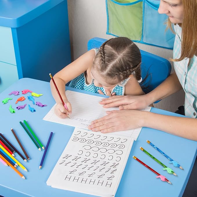 Nezyo 60 Pcs Pencil Grips for Kids Handwriting Grippers Silicone Ideal Pencil Holders Dolphin Writing Aid Grips Children Training for Kids Handwriting Toddlers Posture Correction Tools Writing Tools