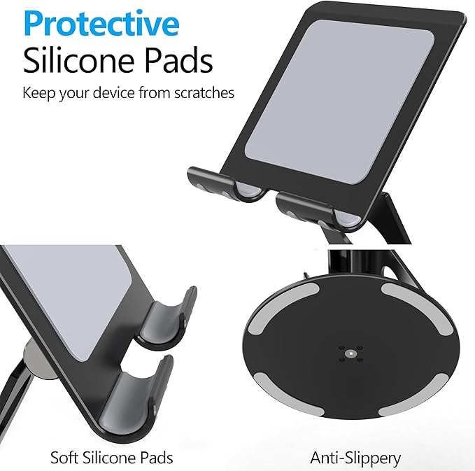 Swivel Tablet Stand, Aluminum Portable 360°Rotating Adjustable Tablet Holder for All 4-12.9’’ iPad Surface Samsung Phone Tablet Kindle E-Reader and More(Black)