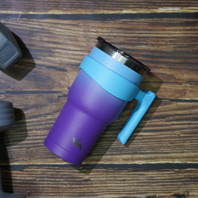 Konokyo 40 oz Tumbler with Handle and 2 Straw 2 Lid, Insulated Water Bottle Stainless Steel Vacuum Cup Reusable Travel Mug,Ocean Dream