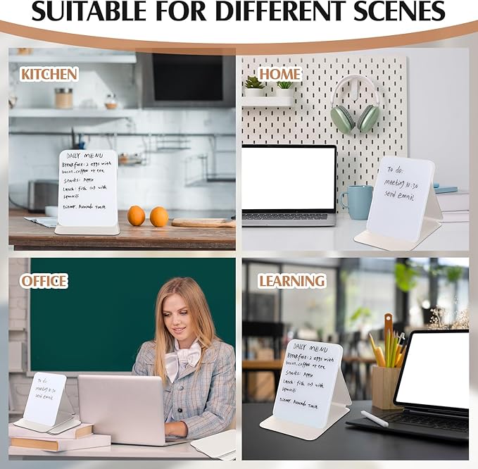 Dunzoom 2 Sets 4 Pcs Small Glass Desktop Whiteboard with Reversable Stand 8x6 Inch Mini Dry Erase White Board Easel with 2 Markers Reusable Desk Notepad for Home Office School Supplies (White)