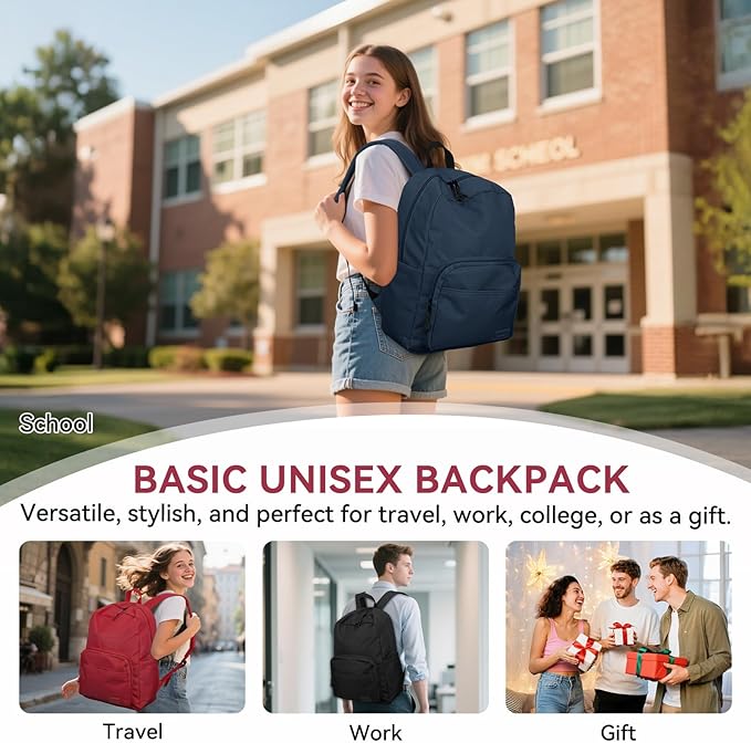 VASCHY School Backpacks, Lightweight Bookbag Schoolbag for Girls Casual Basic Simple Daypack for Women Red