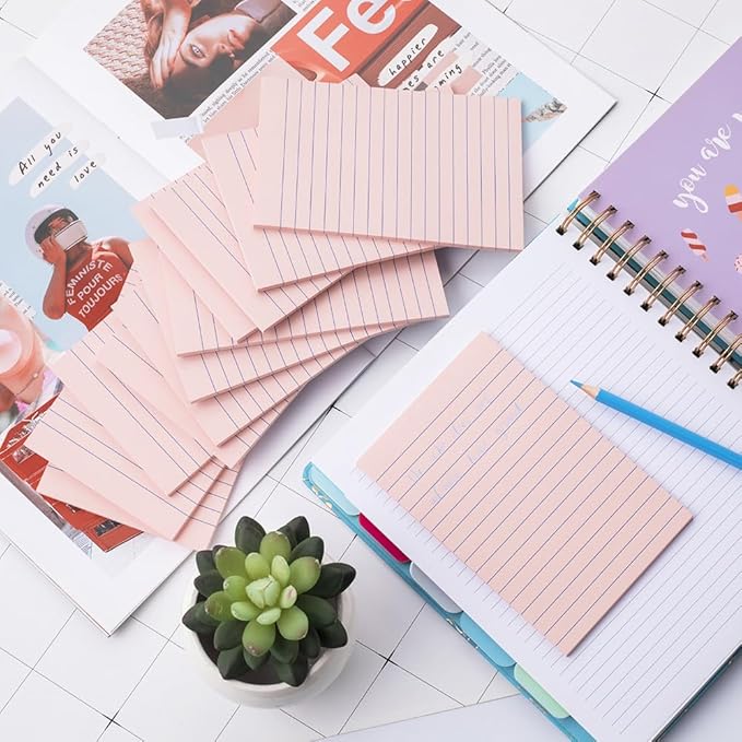 (12 Pack) Lined Sticky Notes 4x6 in,Light Pink Large Notepads with Lines,Ruled Stickies Super Sticking Power,Office School Memo Note Pads,Post on Windows Doors,Recyclable,Easy to Write on