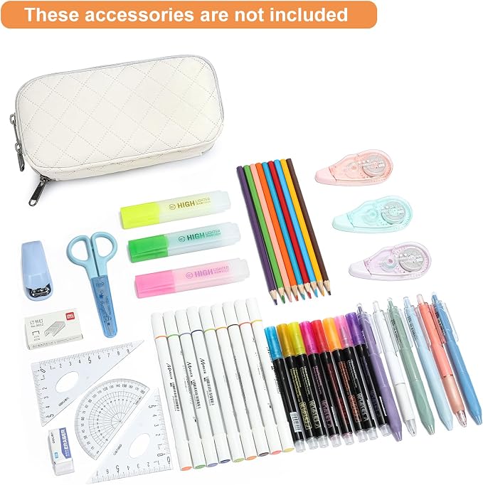 Della Gao Large Pencil Case, Big Capacity Pencil Pouch with 3 Compartments | Office Pencil Bag with Zipper, Big Pen Case for Adults (01-3Beige)