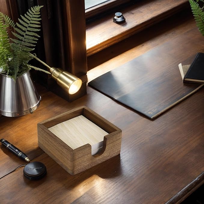 MultiBey Black Walnut Sticky Note Holder - Handcrafted Solid Wood Note Dispenser with Sheets, U-Shaped Easy Access Design & Non-Slip Base for Minimalist Office Desk Decor (3x3 inch)