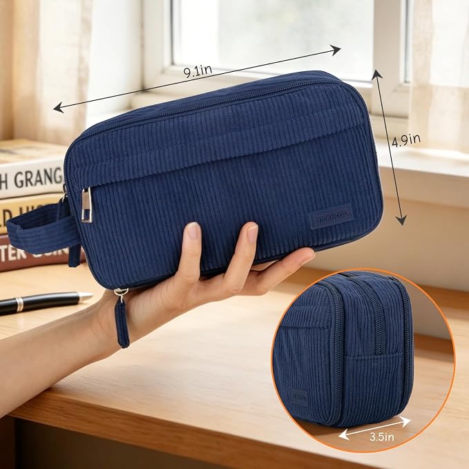 Cute Big Pencil Case Pouch Bag with Handle for Teen Girls Boy Gift | Large Capacity 4 Compartment Multiple Pockets Corduroy Aesthetic Pen Bag Pouch Organizer for School College Supplies,Pink