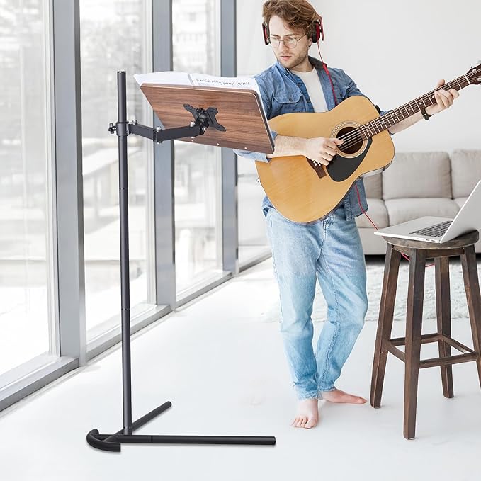 Adjustable Laptop Floor Stand for Bed and Couch, Premium Wood Laptop Tray & Book Stand for Reading, Ergonomic Bed Stand & Book Holder for Tablet/iPad - V-Shaped Base