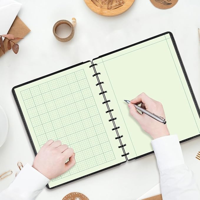 Yaridar (3-Pack) Letter Size Discbound Engineering Paper - 150 Sheets/300 Pages Graph Paper, 11 TUL Disc 100Gsm Green Tint Paper, 5 x 5 Graph Rule on Back, 8-1/2" x 11"