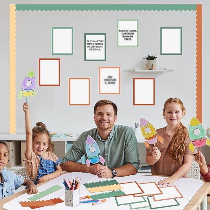 90 Pcs Science Fair Board Supplies Include 72 Trim Scalloped Bulletin Borders 18 Presentation Board Subtitles for Classroom Office Display(Bohemia)