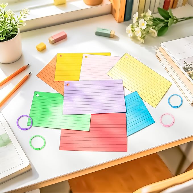 1200PCS Colored Index Cards 3x5 Inch Flash Cards with Rings Lined Note Card Flashcards, Colorful Ruled Card Pad Index Note Books 3 x 5 Notecards for Studying School Supply College Office