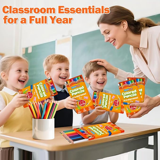 AuroTops 12 Pack Colored Pencils,144 Count Pre-Sharpened Colored Pencils Bulk,12 Color Pencil for Classroom Prizes Gifts,Back to School Supplies,Coloring Pencil Art Supplies