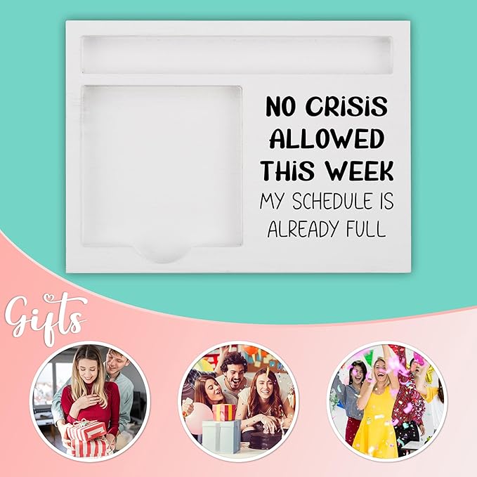 Funny Desk Note Holder for Office Women Men, No Crisis Allowed This Week, White Wood Sticky Note Tray Organizer, Humorous Coworker Gift, Work Desk Accessories for Professionals - FTB314