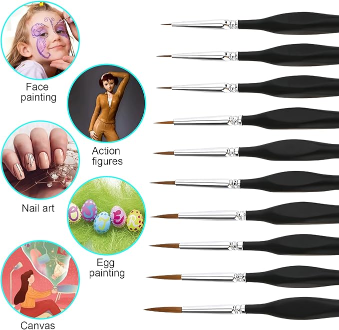 PSISO 10 PCS Miniature Paint Brushes Kit, Fine Detail Painting Brush Micro Professional Tiny Paints Brush Set for Watercolor, Oil, Face, Acrylic, Nail, Line Drawing, Scale Model Painting