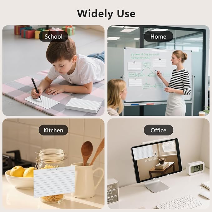 250 Count Index Cards 3 x 5 Inch, Thick White Lined Note Cards Portable Ruled Flash Cards Perfect for Studying and Organizing, Note Taking Study Flashcards for Home, School and Office
