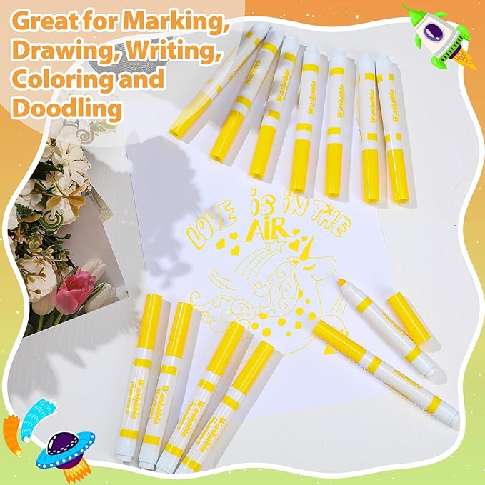 24 Pcs Washable Markers Bulk Broad Line Markers Coloring Conical Tip Large pens for Kids art projects, Teachers, Students, Toddlers, Party Favors, Classrooms, Donations(Yellow)