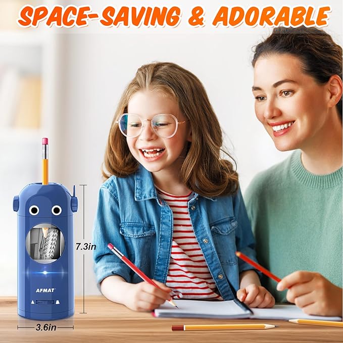 AFMAT Electric Pencil Sharpener for Colored Pencils 7-11.5mm, Fully Automatic Robot Pencil Sharpener, Auto in & Out, Rechargeable Hands-Free for Classroom/Home/Office, Battery Operated, PSX5RB, Blue