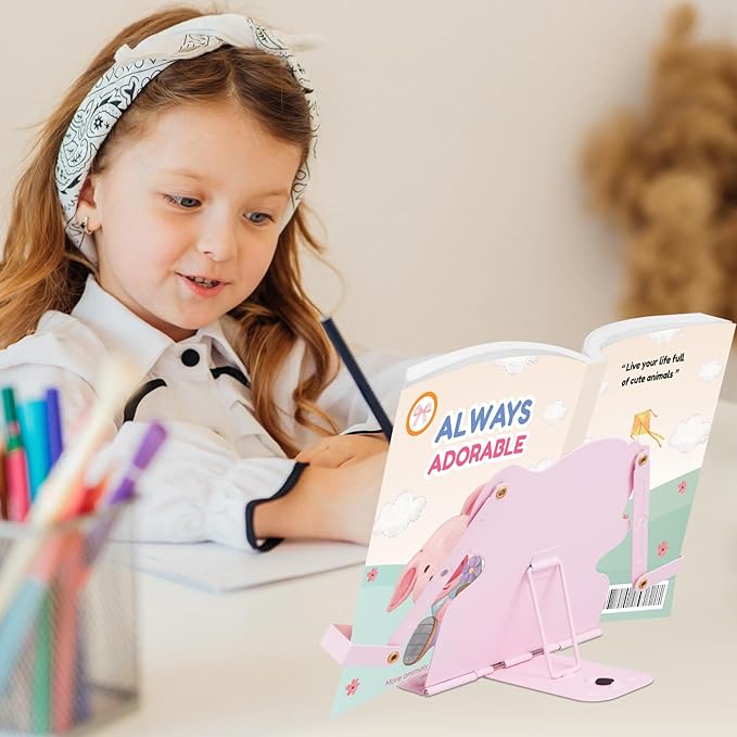 Honagu Book Stand Book Holder Metal Desk Book Stand for Reading Hands Free, Adjustable Textbooks Cookbook Documents Holder, Christmas Birthday Gifts for Girls and Boys (Camping)