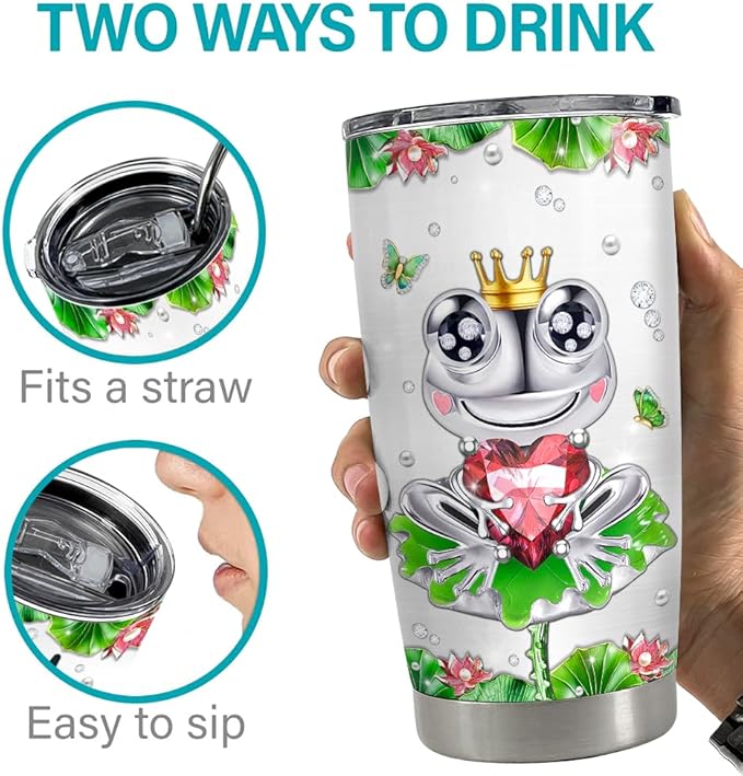 SANDJEST Frog Gifts for Women Girls Frog Tumbler 20oz Jewelry Drawings Stainless Steel Insulated Tumblers Coffee Travel Mug Cup Gift for Birthday Christmas