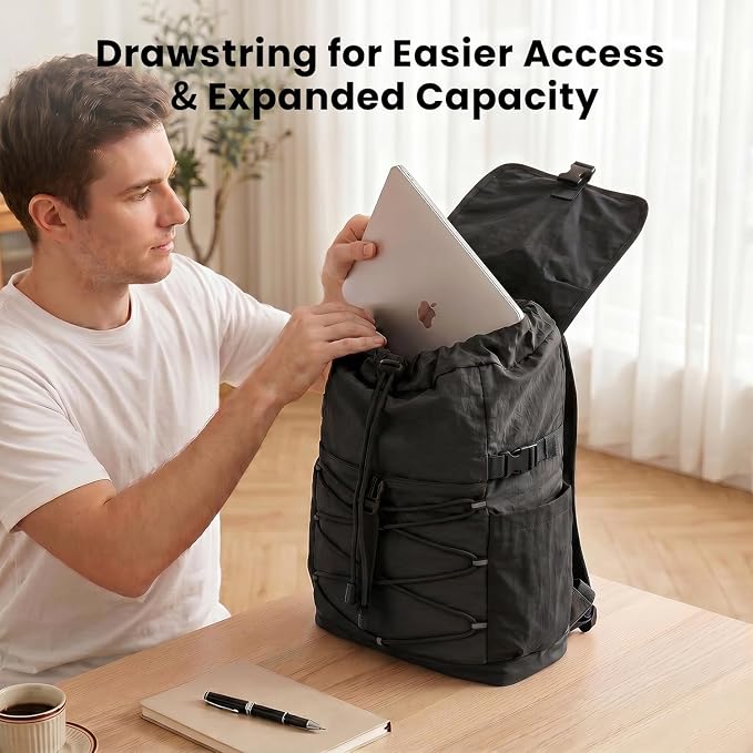 Travel Backpack for Women Men, Basics Bag fits 16'' Laptop | Outdoor Lightweight Waterproof Drawstring Nylon Casual Daypack Walking Hiking