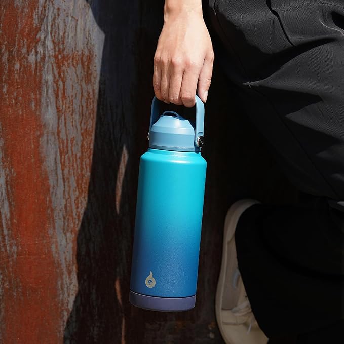 BJPKPK 40oz Insulated Water Bottle, Stainless Steel Bottle with Straw Lid | Soft Silicone Nozzle, Keep Cold & Hot, Leak-Proof BPA-Free Metal Bottle with Flex Handle for Travel, Gym & Everyday Hydration