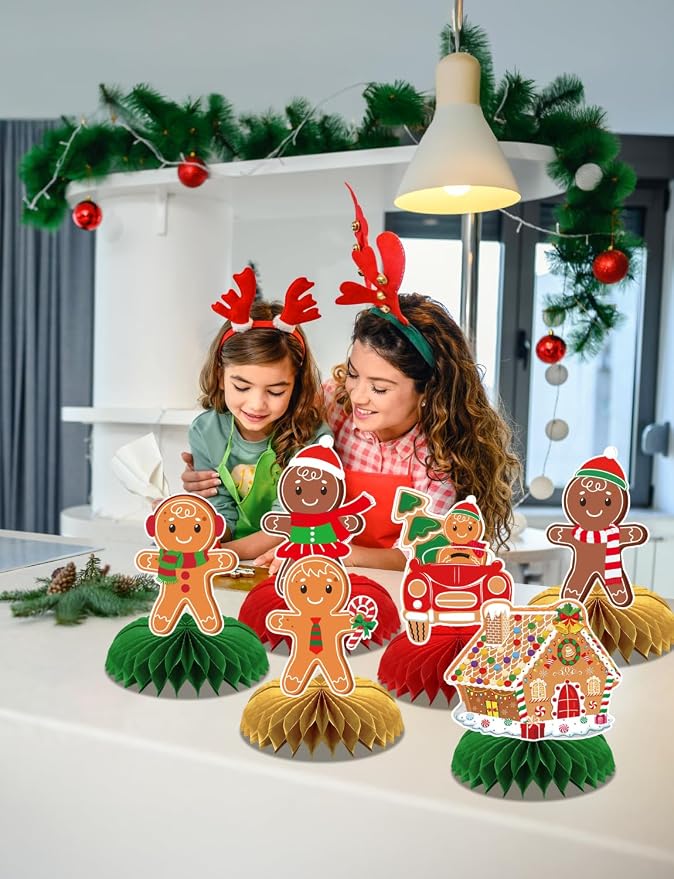 Gingerbread Centerpieces for Tables - 9Pcs Christmas Table Decorations 3D Gingerbread Man Honeycomb Centerpieces Xmas Table Toppers Decorations for Merry Christmas Winter Holiday Party Supplies