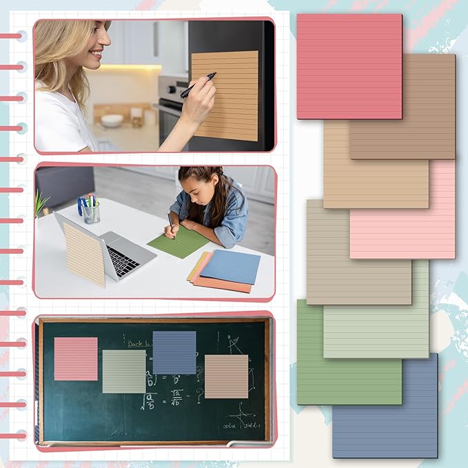Qeeenar 8 Pads Big Sticky Notes 11 x 11 Inch Lined Jumbo Large Sticky Notes for Wall,Giant Strong Power Memo Square Post for Office, 25 Sheets/Pad(Retro Color)