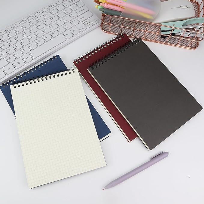4 Pack Graph Paper Notebook, A5 Top Wirebound Grid Spiral Notebook 5.8" x 8.3",60 Sheets,5mm x 5mm Grid Paper,Grid Notepad for Students, Math, Engineering (4 Colors)