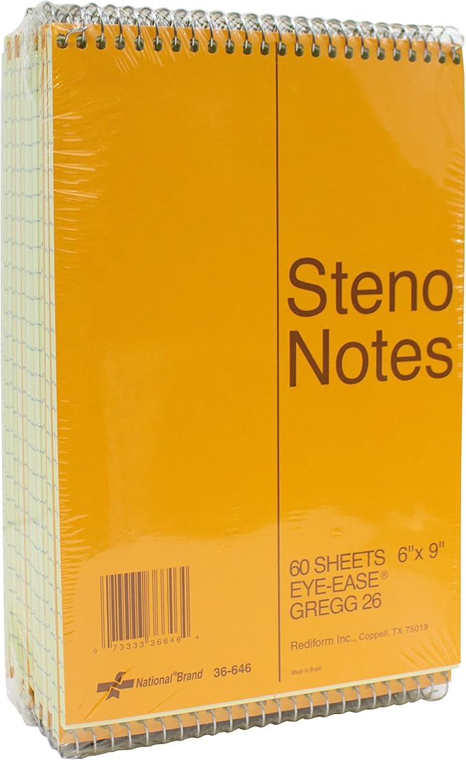 National Brand Brown Board Cover Steno Notebook, Green Paper, 6"x9", 12 Notebooks with 60 Sheets each (36646)