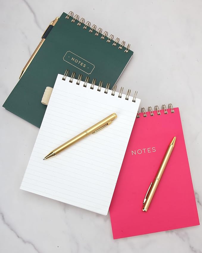 Eccolo Lined Top Spiral Notebook, Flexi-Cover Steno Pad with Pen Included (240 Perforated Pages), "Notes" A5 Notepad Ideal for Note Taking in School, College or Work (Green, 6x8.5 Inches)