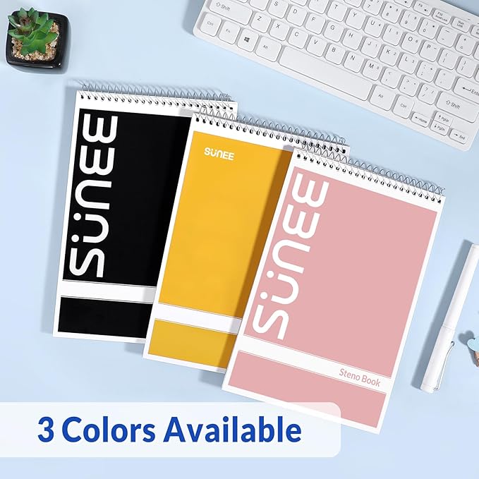 SUNEE 2 Pack Steno Pads 6x9, Gregg Rule, 60 Sheets, Spiral Notebook 6x9, White Paper, Take Notes with Top Spiral Notebook, for School, University, College, Work, Office, Black