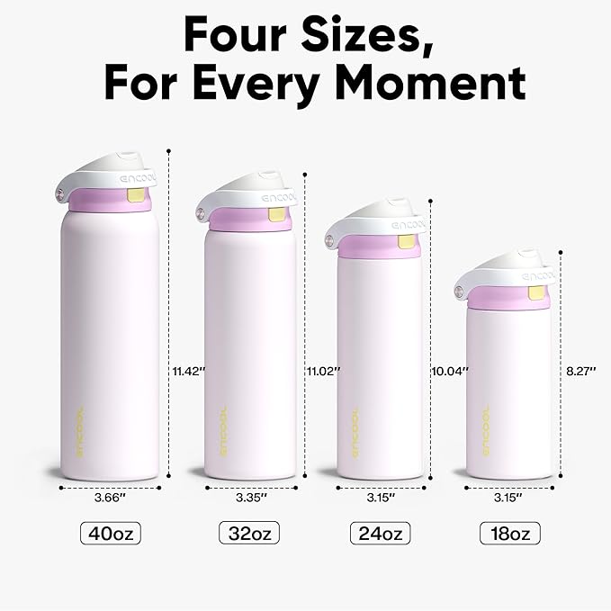 ENCOOL Leakproof Insulated Water Bottle with Straw Dual-Sip Water Bottle Bag-Safe Design for Work, Commute & Gym – Keeps Drinks Cold All Day, 18 oz, Lemonade Pink