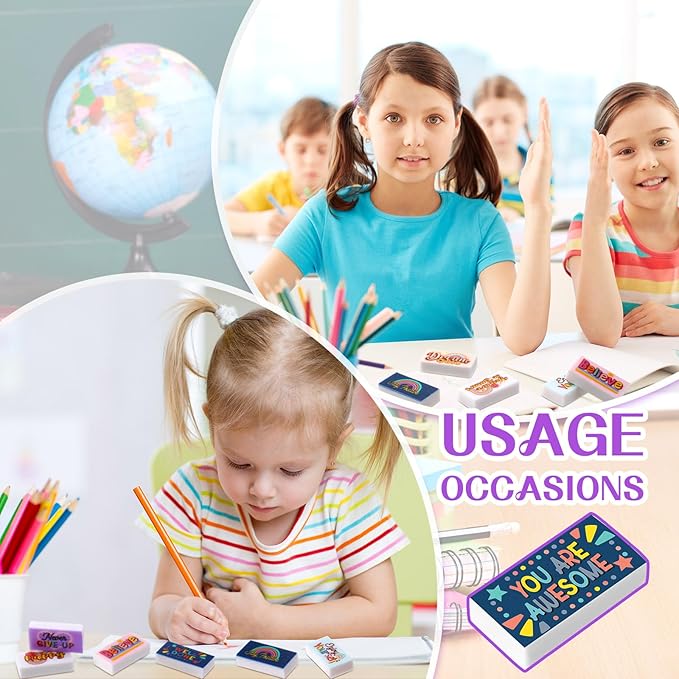 Dunzoom 100 Pcs End of Year Inspirational Pencil Erasers Bulk for Kids Back to School Fun Motivational Eraser School Office Supplies for Students Classroom Office Teacher Artists(Boho)