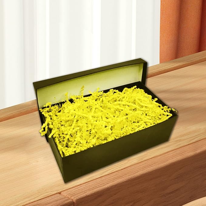 1LB Crinkle Cut Paper Shred Filler, Paper Shreds for Basket Fillers, Birthday, Gift Wrapping, Anniversary, Wedding, Halloween, Thanksgiving, Christmas Gift Decor Party Filler (Fluorescent Yellow)