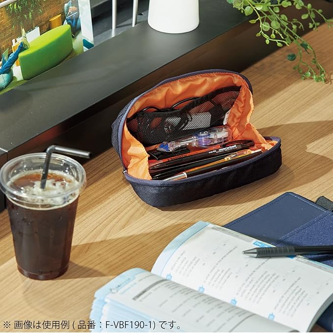 KOKUYO Shellbro Pen Case, Shell-shaped structure, Big Capacity Pencil Case, Large Pencil Pouch, Stationery Pen Bag, Navy x Blue, Japan Import (F-VBF190-2)