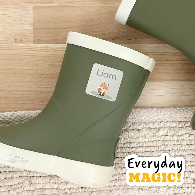 Camp Name Labels for Kids (33) – Custom Waterproof Stickers for Water Bottles, Lunch Boxes, Daycare & School with Unique Designs - Forest Animals
