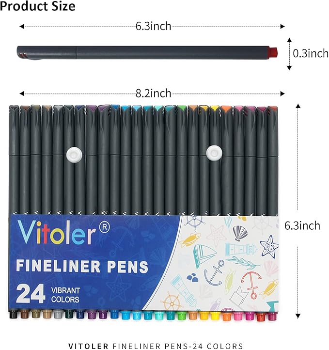 Vitoler 24 Colored Journaling, Fine Line Point Drawing Marker Pens for Writing Journaling Planner Coloring Book Sketching Taking Note Calendar Art Projects Office Supplies (24 Colors)