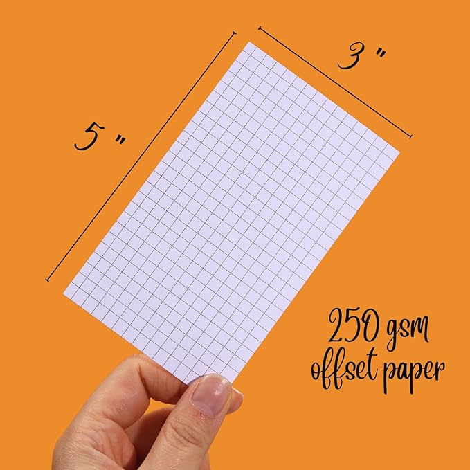 Extra Heavyweight Grid Index Cards 3x5 Inch 92lb Weight Double Sided Graph Ruled Notecards Thick Flash Cards for Note-Taking, Studying, and Organization, Ideal for School, Home and Office - 400 Count