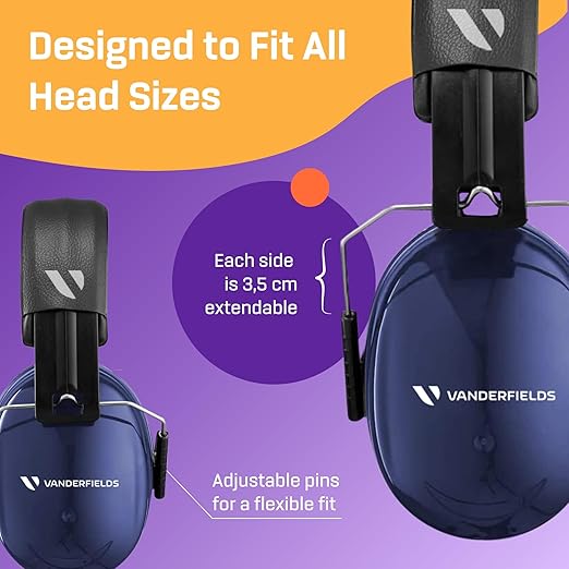 Vanderfields - Hearing Protection Ear Muffs - Over 35 dB (2K Hz) Broad Noise Cancelling Sound Reduction - Adults & Teens