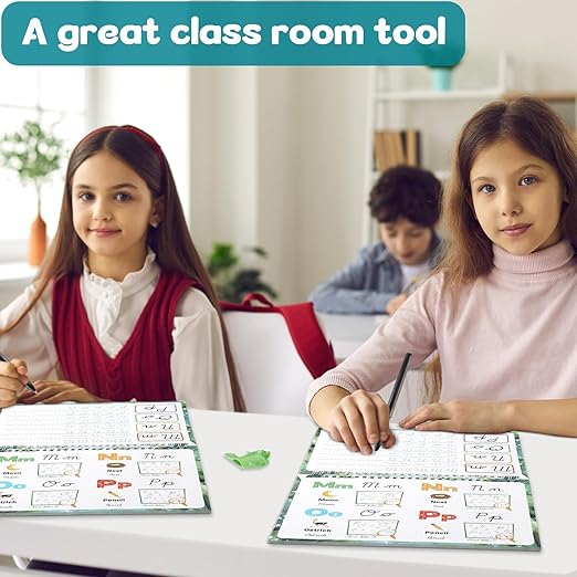 gisgfim Grooved Cursive Handwriting Workbook Magic Reusable Grooved Cursive Handwriting Practice Guided Tracing with Disappearing Ink Pens for Beginners Kids Learning Activities Supplies (Letters)
