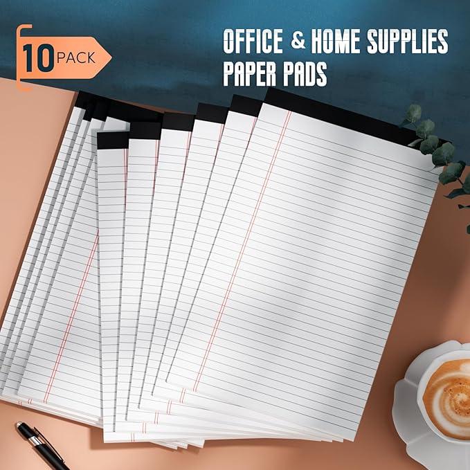Note Pads 8.5"x 14", 10 Pack Legal Pads 8.5 x 14 White, Notepads 8.5 x 14 Wide Ruled Legal Pad, Micro Perforated Lined Writing Pads, 30 Sheets Per Note Pad, Notepads for Work/School/Office