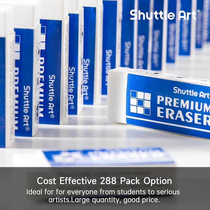 Erasers, Shuttle Art 288 Pack Premium Erasers Bulk, White Eraser Classroom Set for Kids Teachers as School and Office Supplies