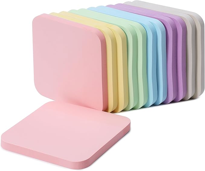 Mr. Pen- Sticky Notes, 2.8"x2.8", 12 Pads, 720 Sheets, Pastel Color, Round Corner Sticky Notes Bulk, Self-Stick Note Pads, Perfect for Office, School, Home, Study & Organization