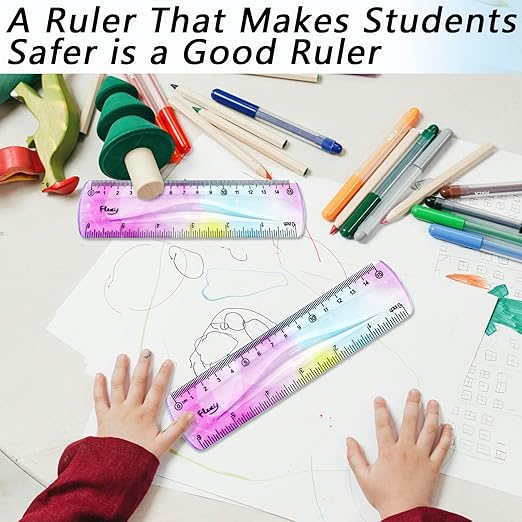2 PCS 6 Inch Flexible Ruler, Bendable Plastic Ruler, Soft Bendable Gradient Colour Rulers with Centimeters and Inches for Student School Classroom Office Supplies